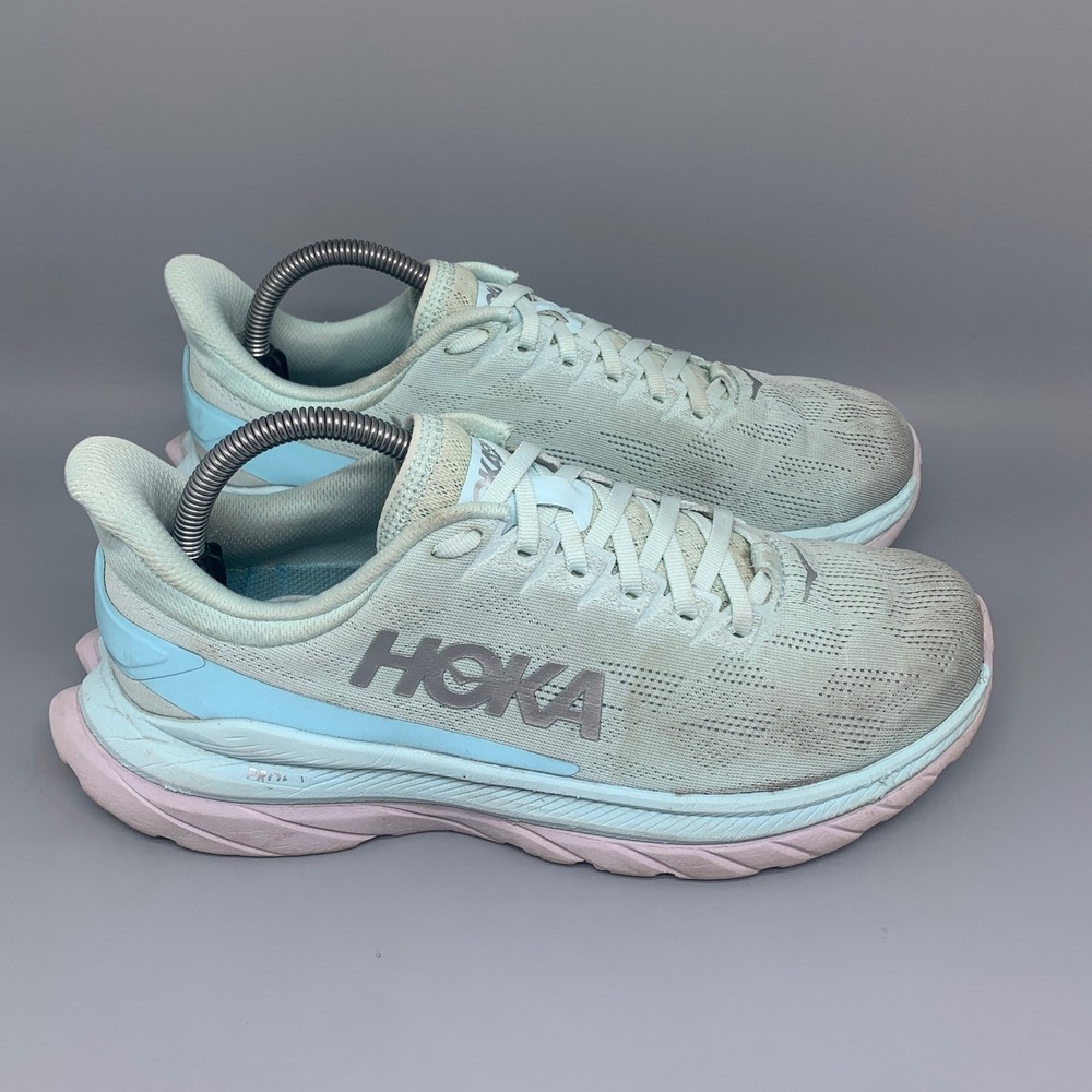 Hoka One One Mach 4 Blue Fog Pink Running Shoes 1113529 BGCS Women's Sz 9.5